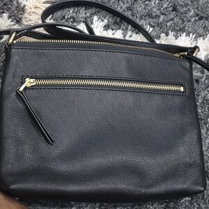 Fossil Black Pebbled Leather Crossbody with Gold Hardware Accents